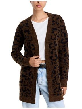 Aqua Brand Leopard Print Open-Front Cardigan Sweater in Brown